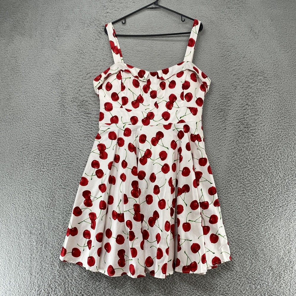 Ixia Cherry Dress Size 3X White Pinup Retro Print Sweetheart Rockabilly Novelty